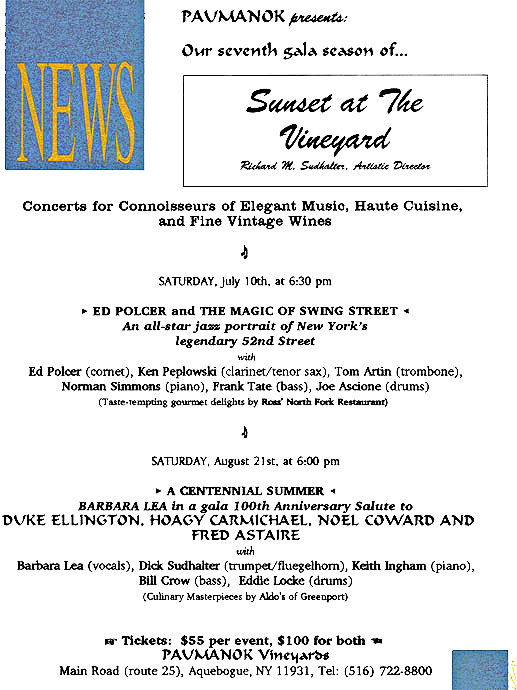 Sunset at the Vineyard Schedule 1999
